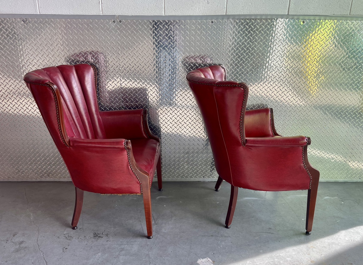Vintage Pair of Jens Risom Style Wingback Red Vinyl Chair - photo 2