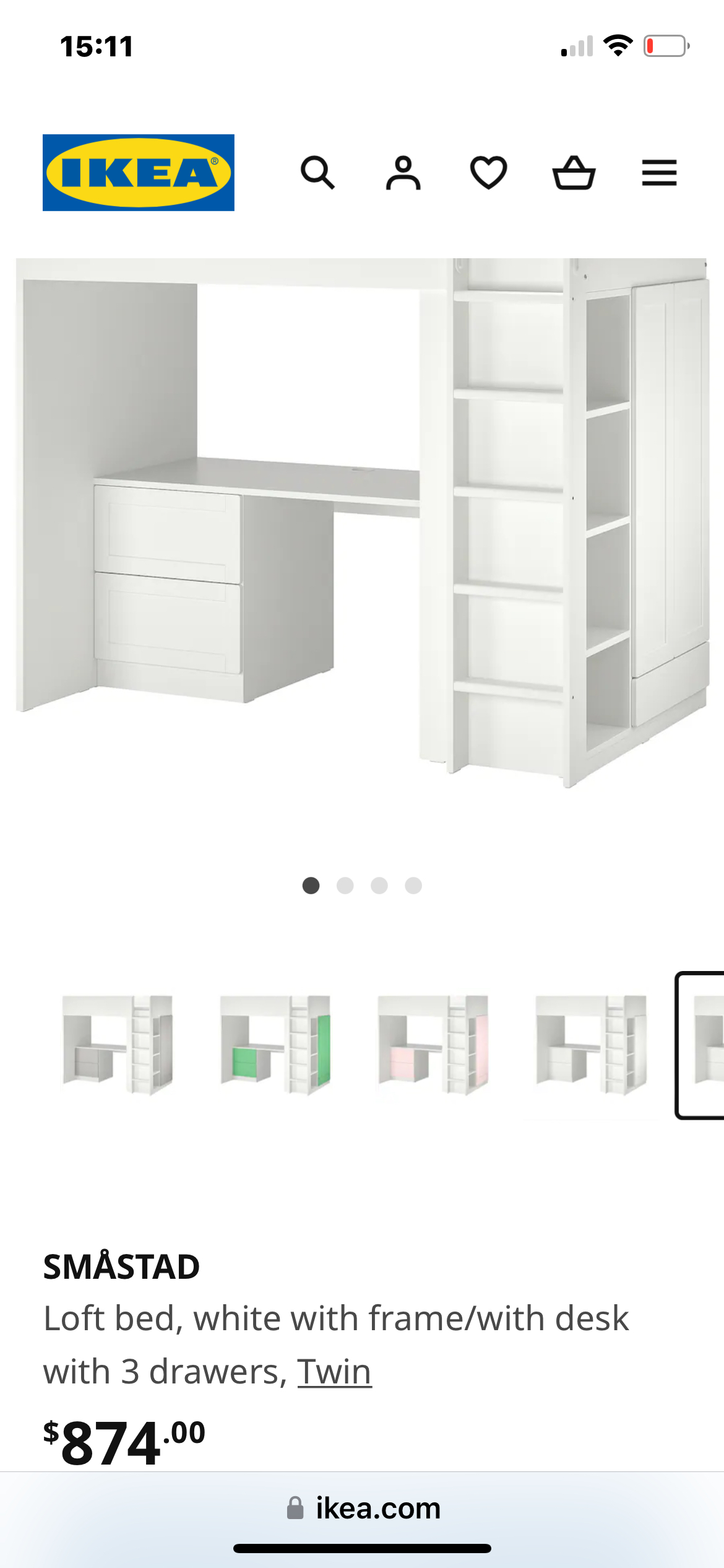 Ikea Loft bed with the desk and mattress - photo 5
