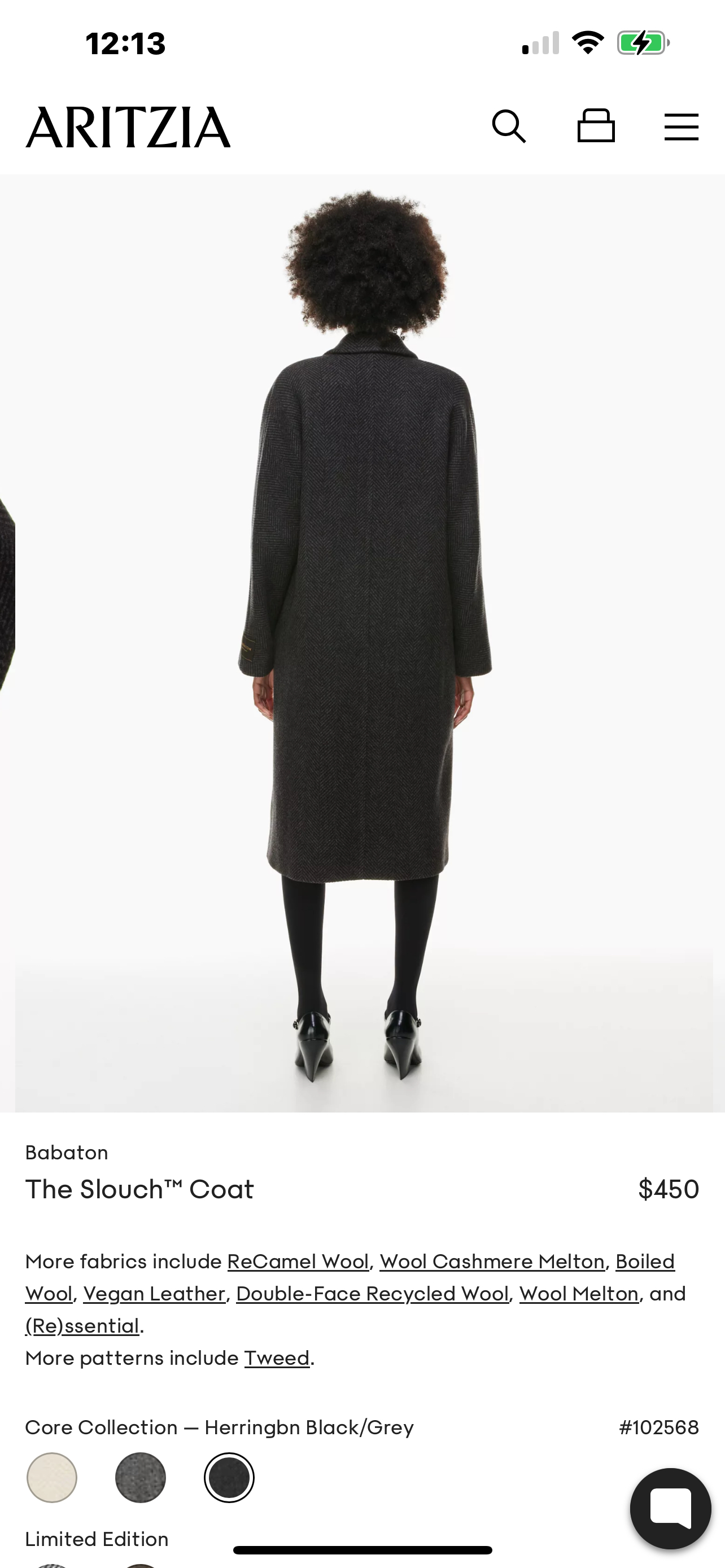 Aritizia wool slouch coat long