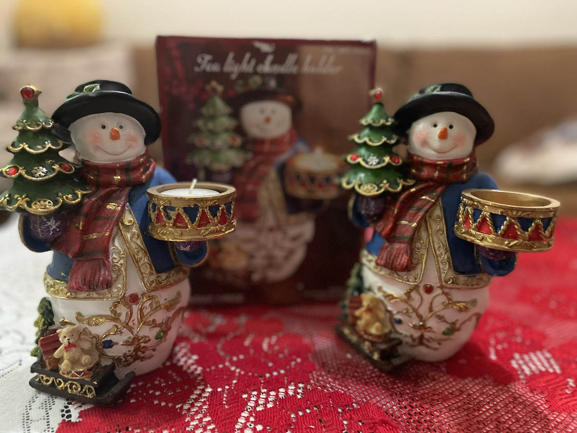 Snowman candle holders/decor - 2 pcs thumbnail