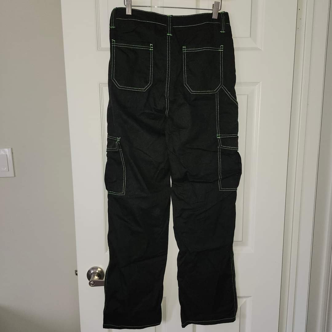 Black with Green Stitching High-Rise CARPENTER PANTS 🥕 image indicator(4)