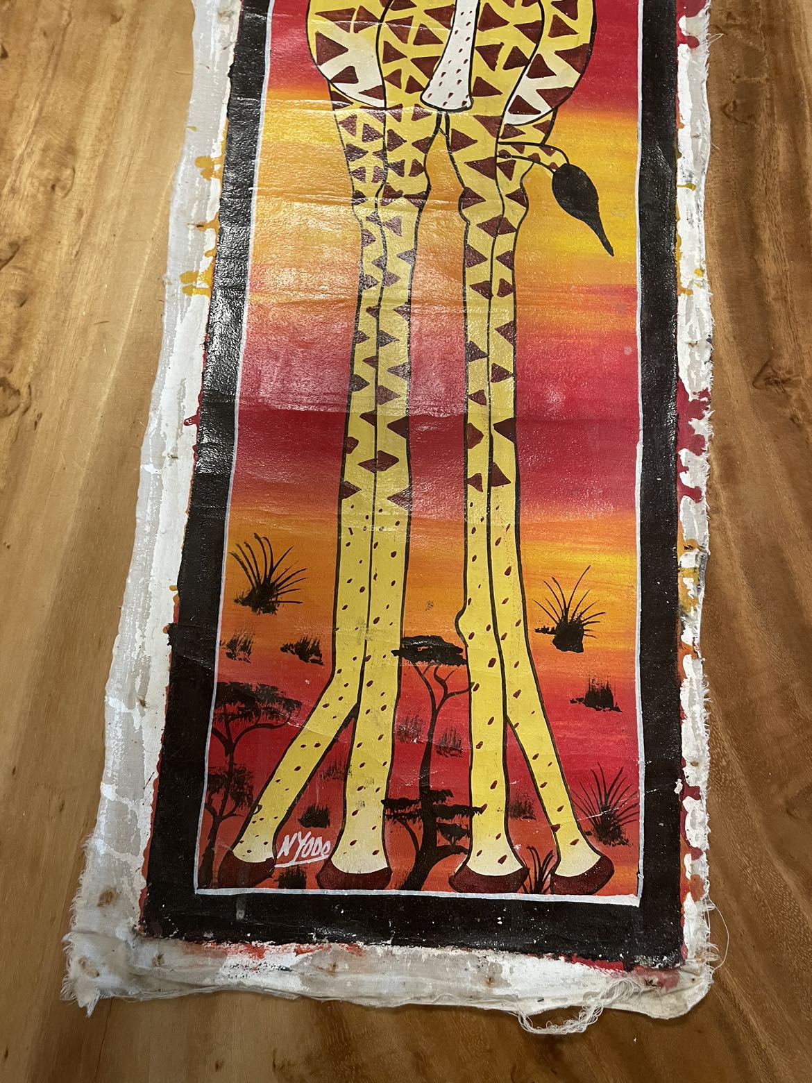 Zanzabar Tanzania cloth, giraffe, painting, tapestry, signed image indicator(2)