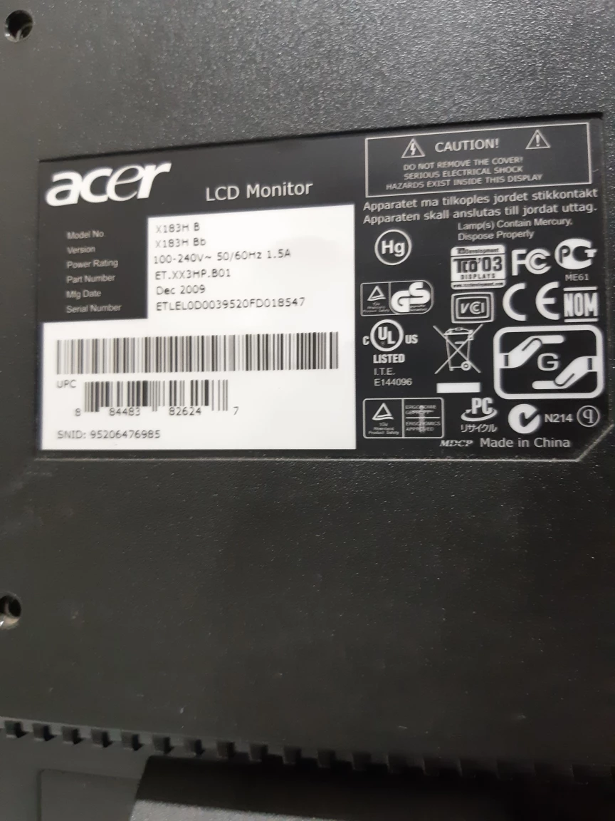 ACER Moniter Model X183H B - photo 2