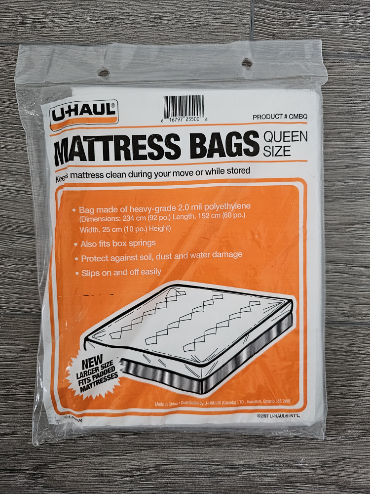 U Haul queen size mattress plastic bag