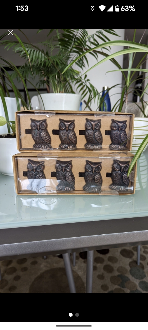 *GLUCKSTEINHOME* Designer Iron OWL Napkin Rings.. thumbnail