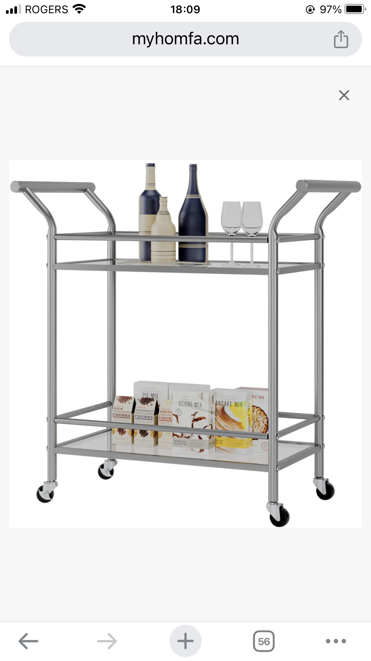 Homfa Bar Cart with 2 Tier Tempered Glass Shelves image indicator(3)