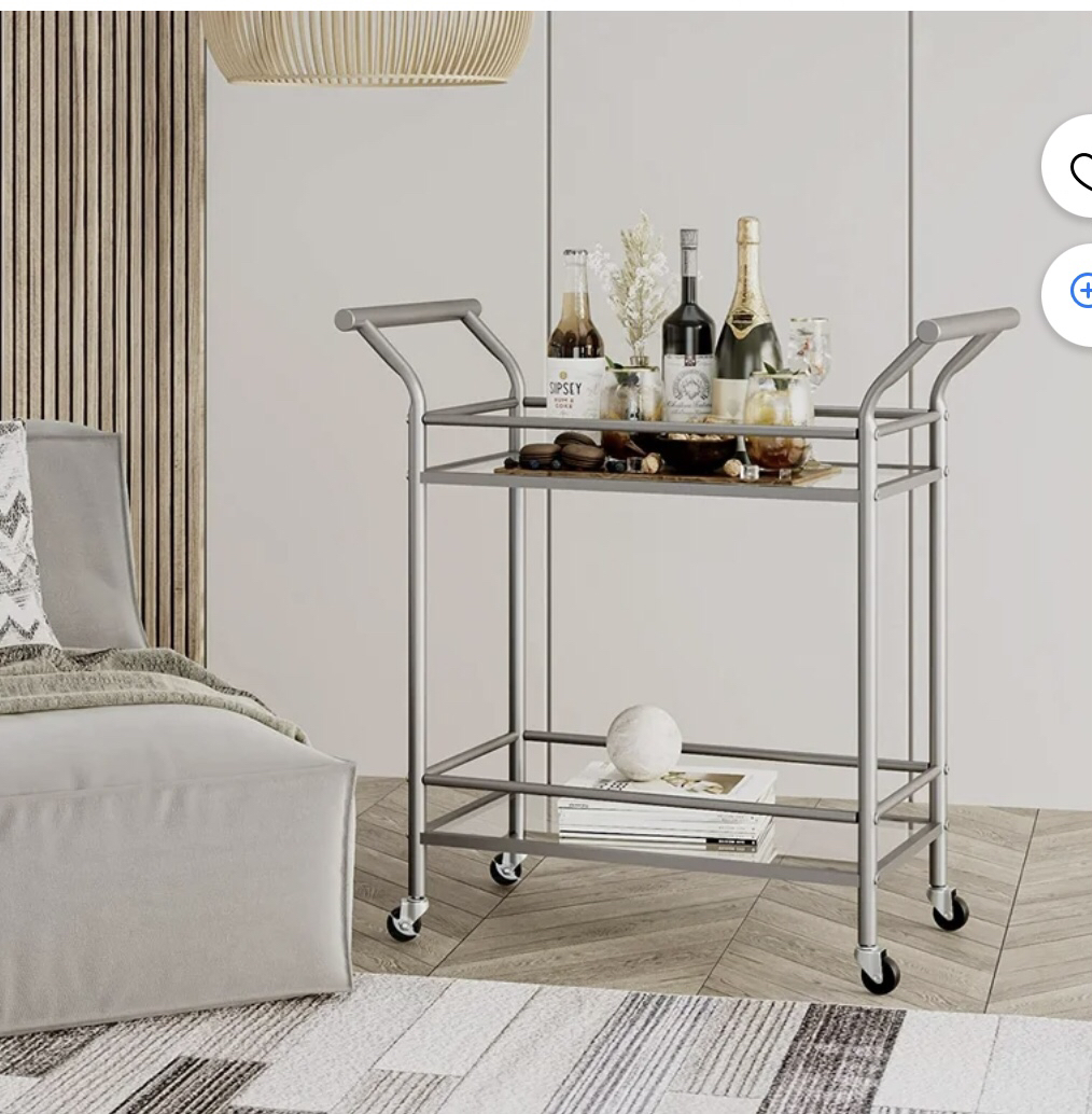 Homfa Bar Cart with 2 Tier Tempered Glass Shelves image indicator(4)