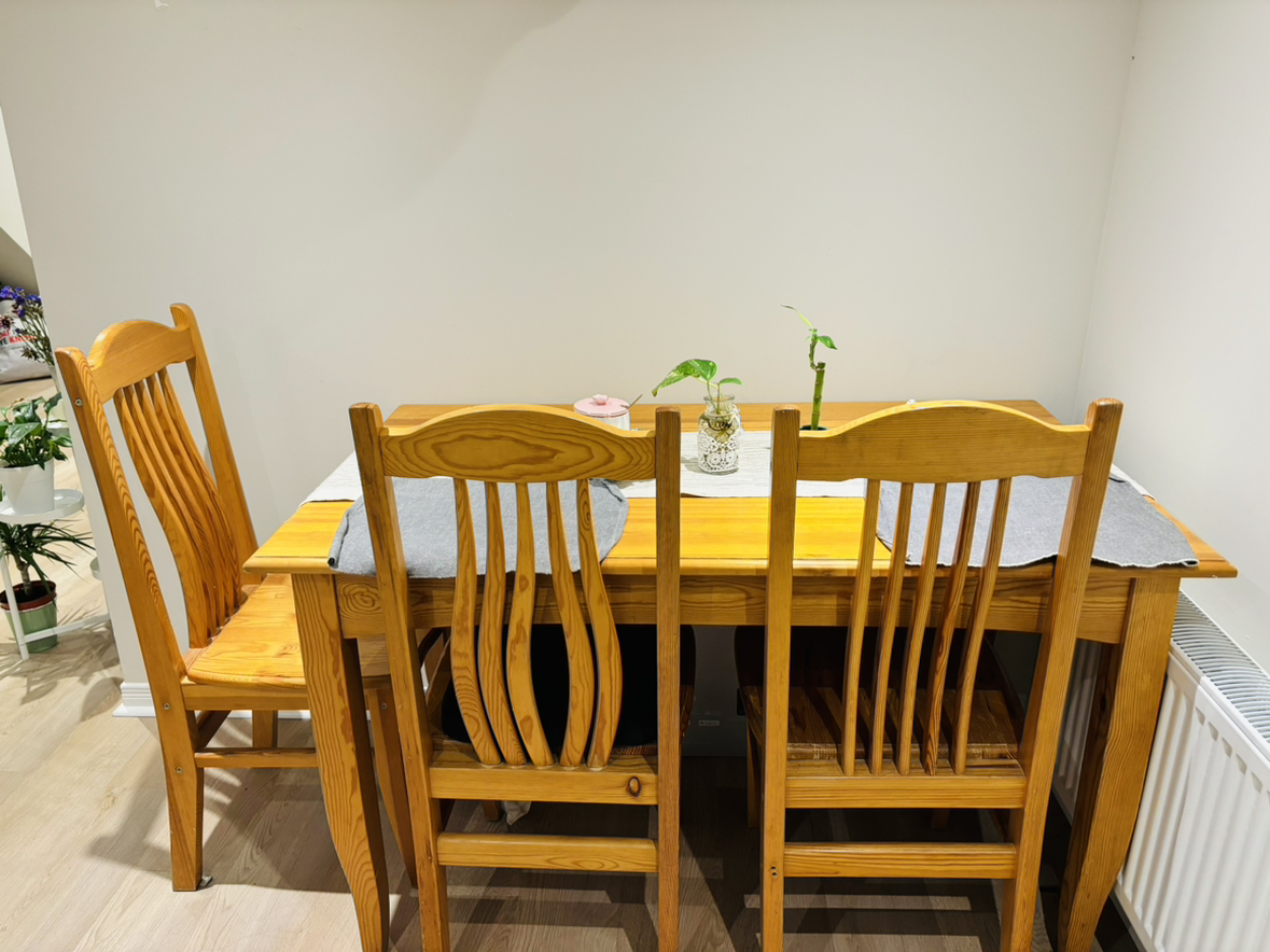 Solid wood dining table with chairs
