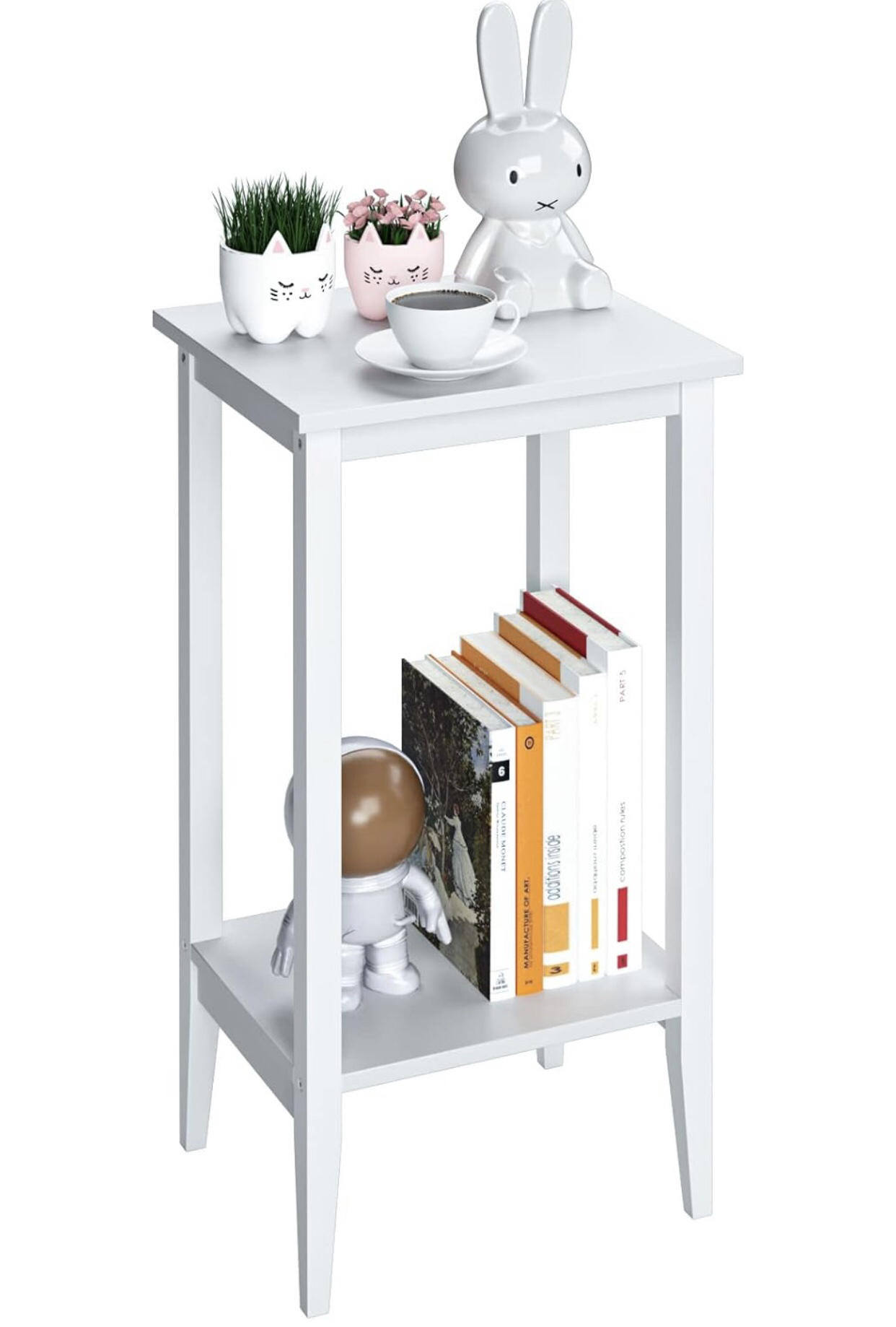 2-Tier End Table, Wooden Tall Nighstands with Storage Shelf image indicator(3)