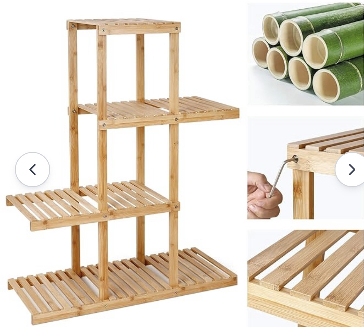 amzdeal Bamboo Plant Stand, 4-Tier Plant Display Shelf image indicator(5)