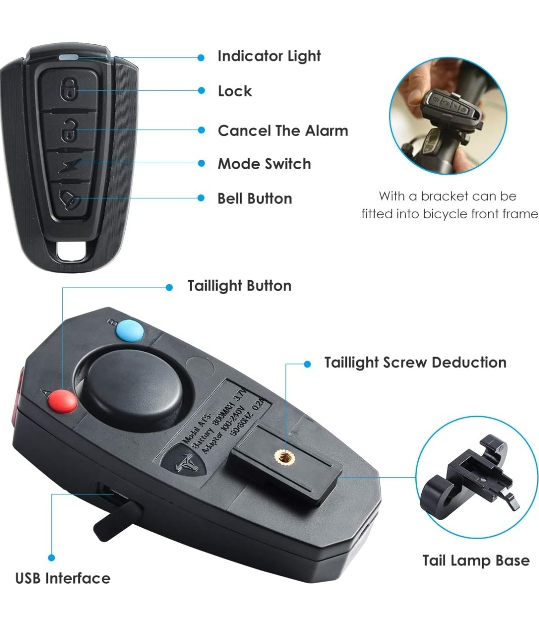 Bike Tail Signal Lights A6 4-in-1 Bicycle Bike Security Lock image indicator(5)