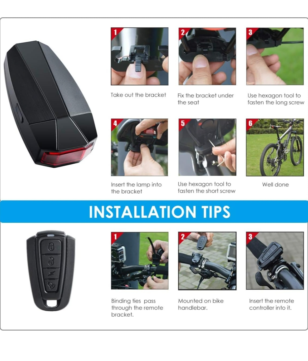 Bike Tail Signal Lights A6 4-in-1 Bicycle Bike Security Lock image indicator(8)