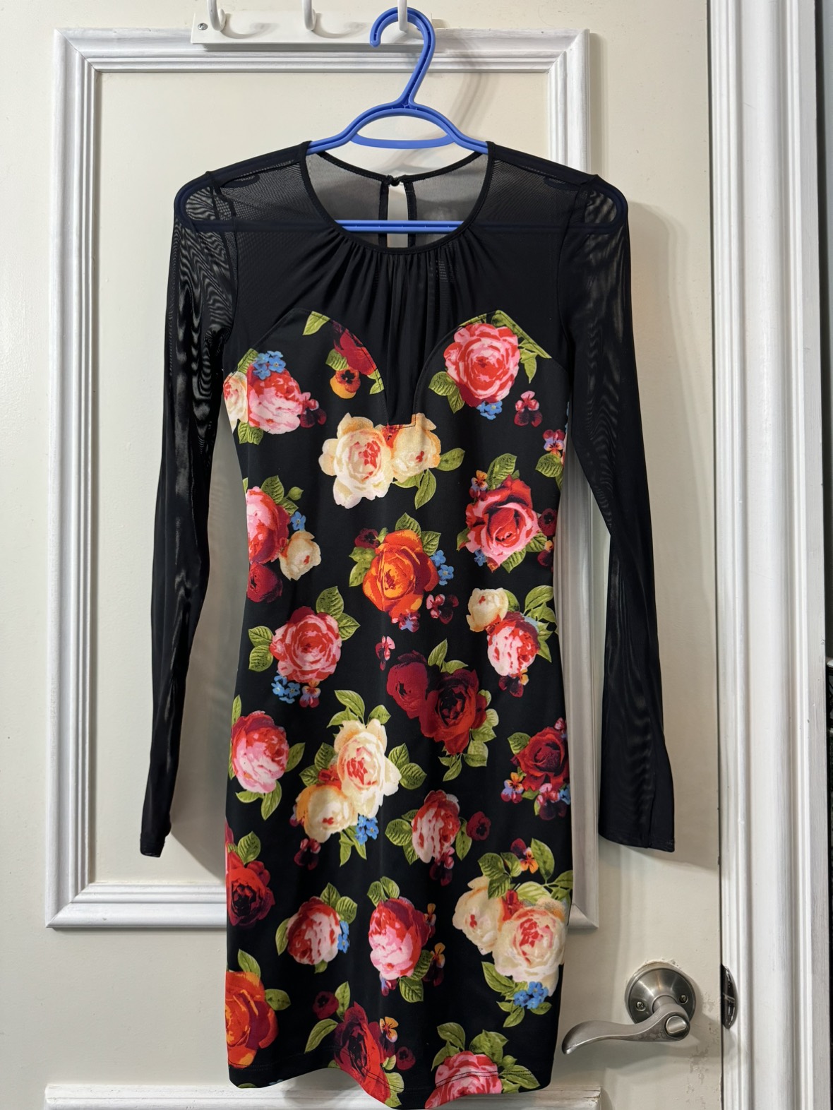 Guess - Black Bodycon Dress (Floral Print) - Size XS (NEW) thumbnail