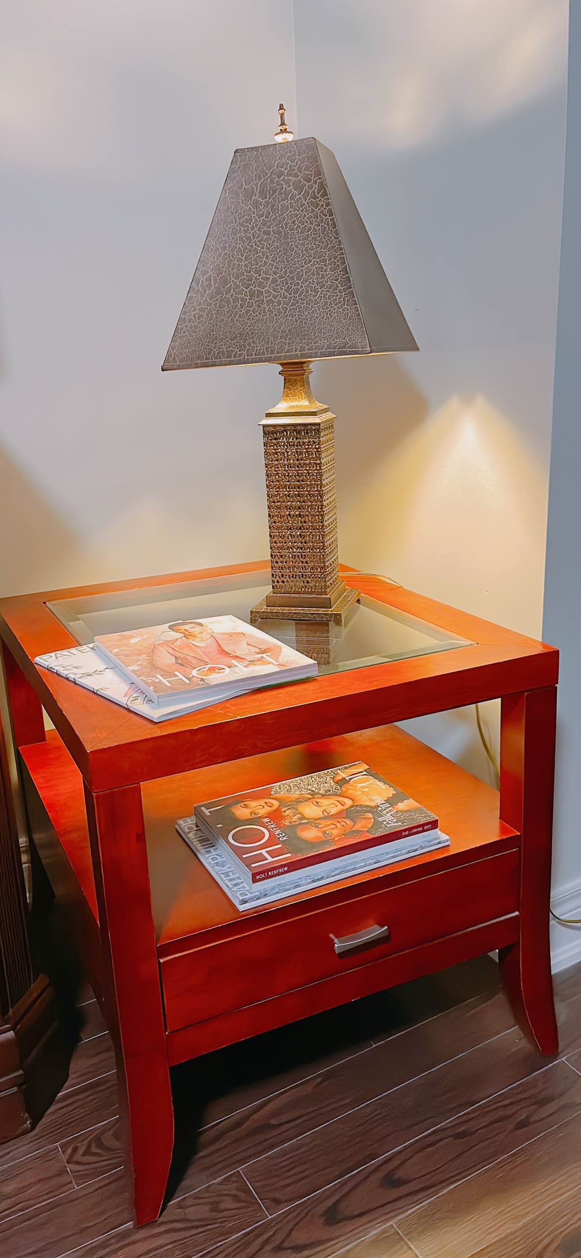 Solid wood side table with drawer