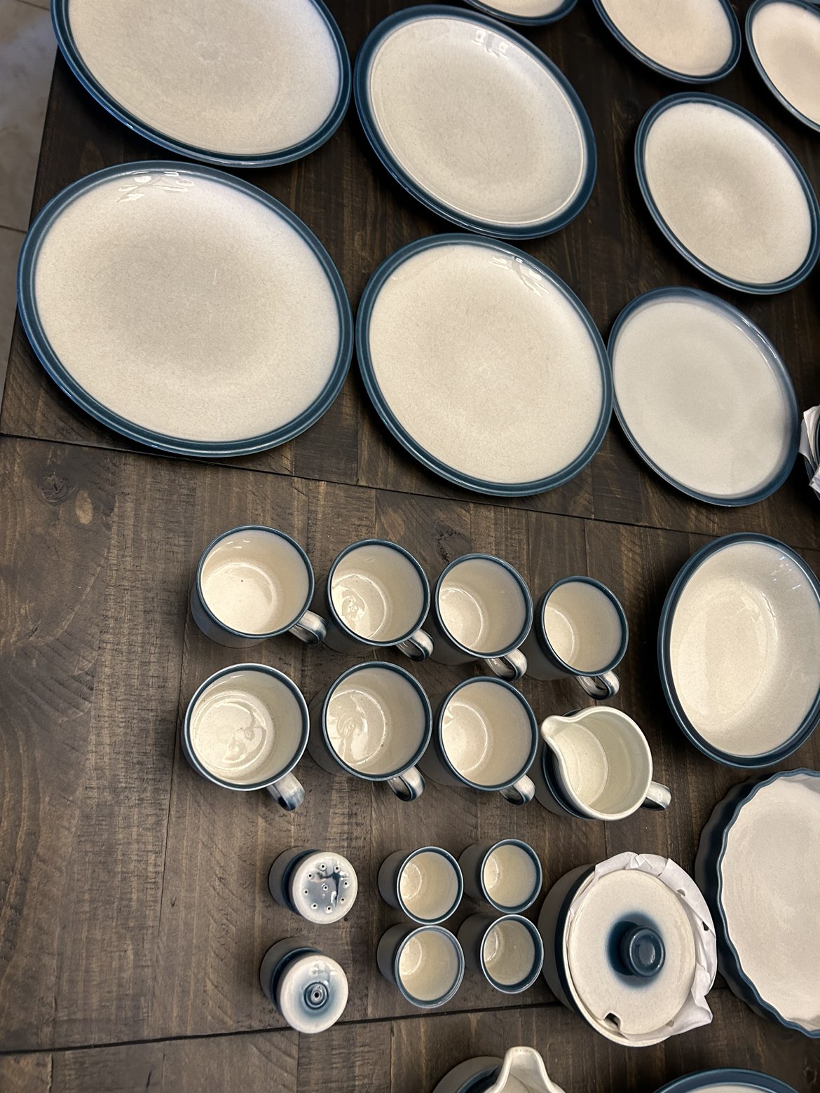 60 Piece Wedgewood Blue Pacific China set Antique image indicator(10)