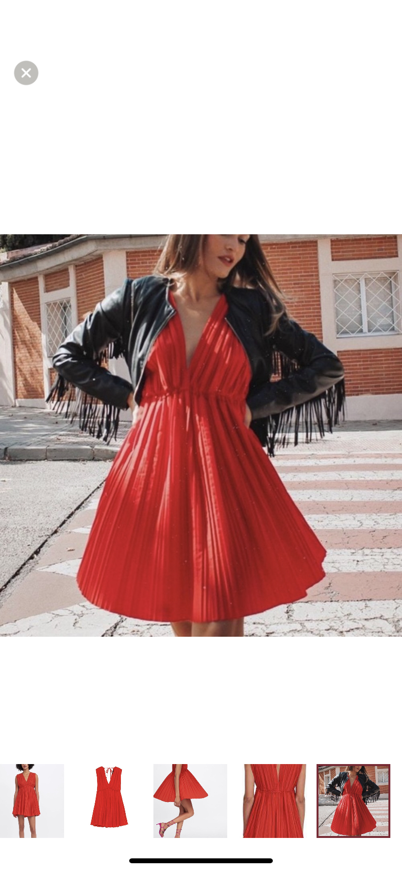 NWOT ZARA Pleated Red Poplin Dress - Size Medium image indicator(7)