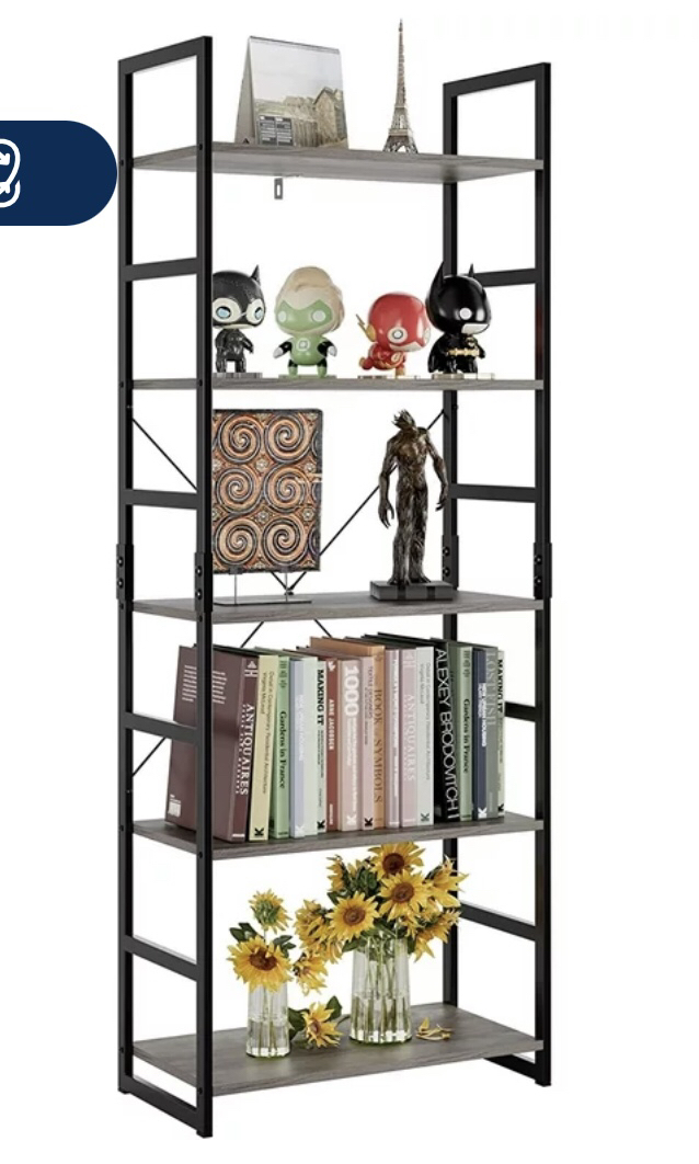 Homfa 5-Tier Gray Bookshelf, image indicator(2)