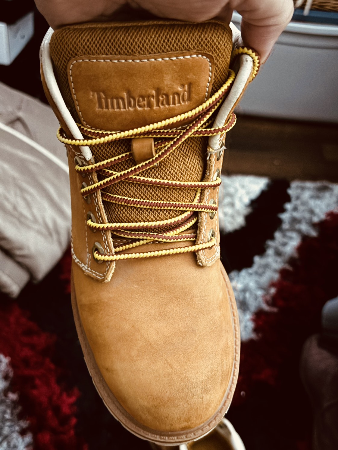 Brown and white leather Timberland image indicator(10)