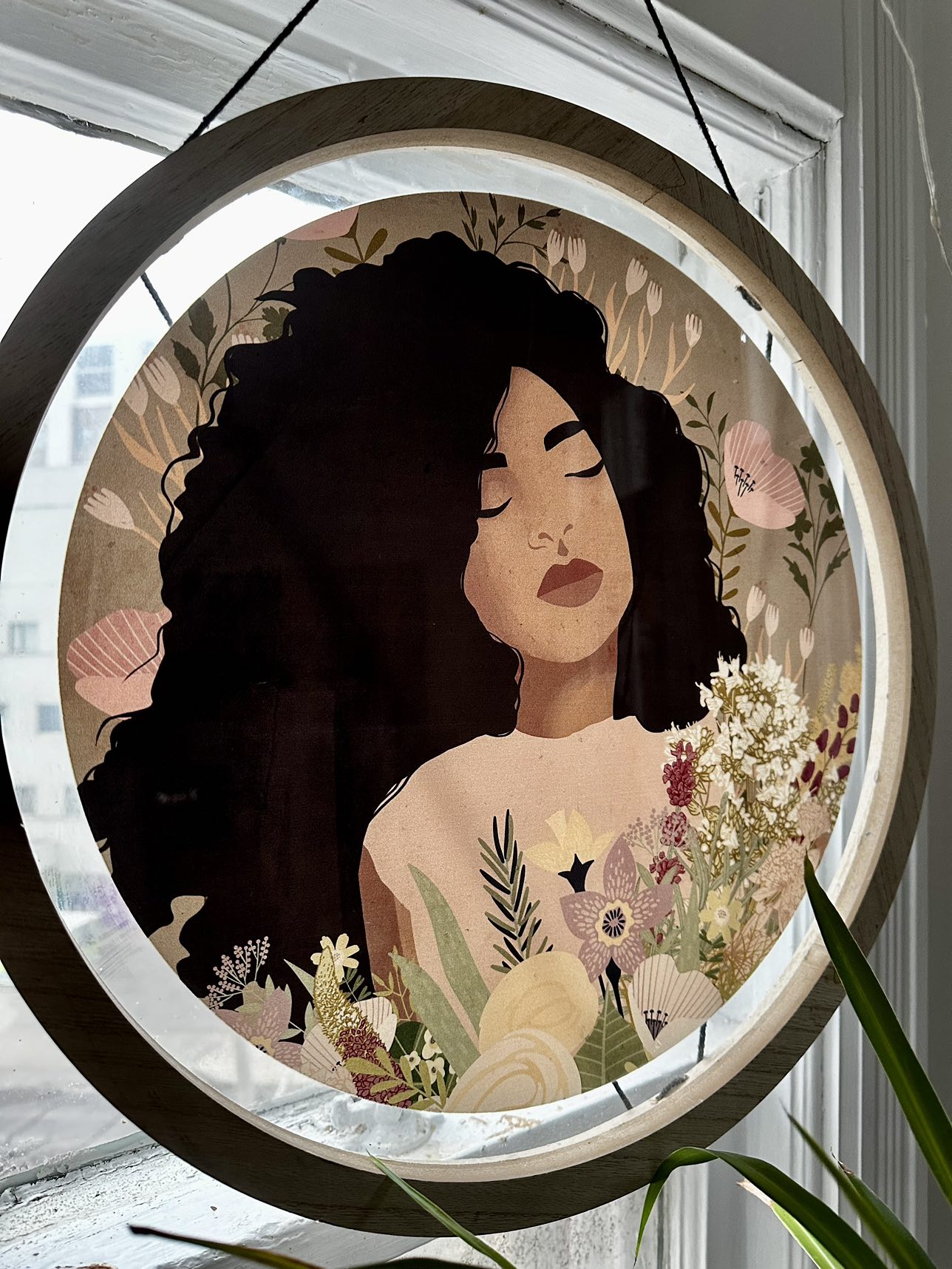 Woman & Flowers - Boho Chic Reverse Glass Print Wall Decor thumbnail