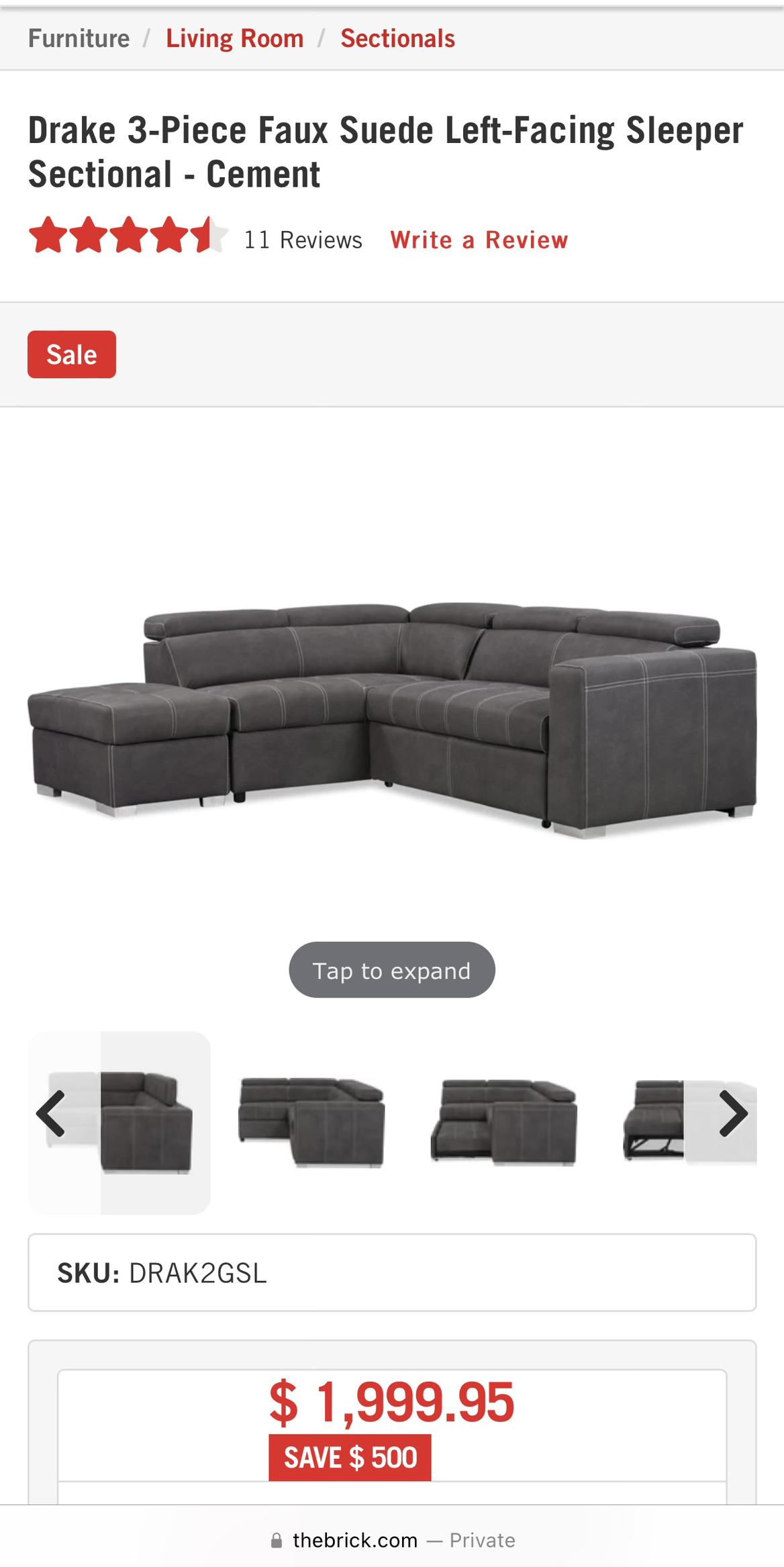 Drake 3 piece faux suede sleeper sectional - photo 5