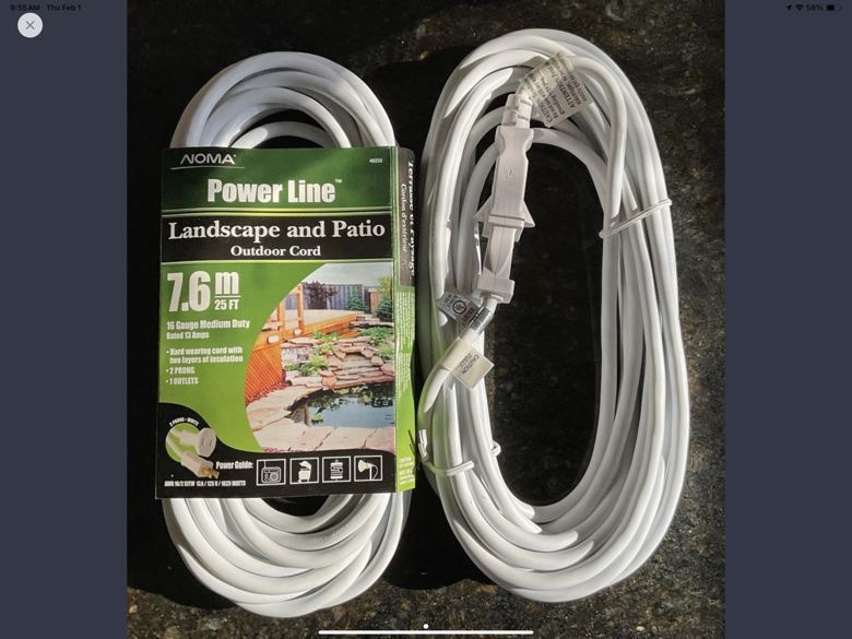 Power Cord (in white or green) 25 ft