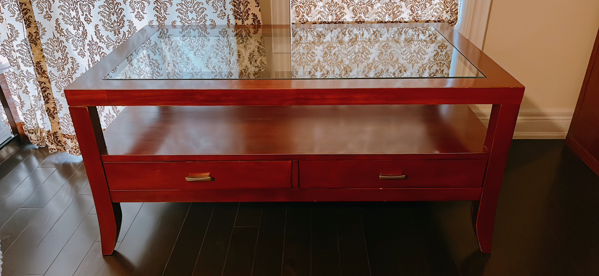 Brown natural wood glass top coffee table with drawers - photo 3