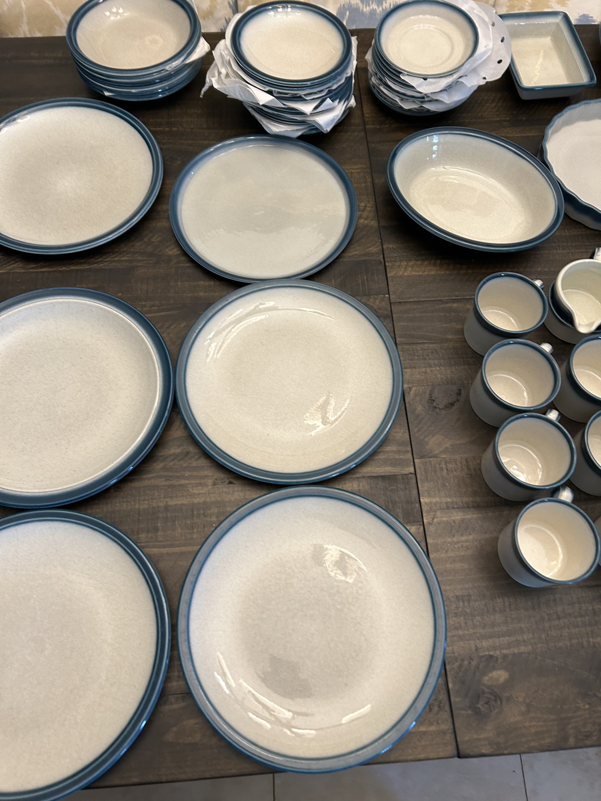 60 Piece Wedgewood Blue Pacific China set Antique image indicator(9)