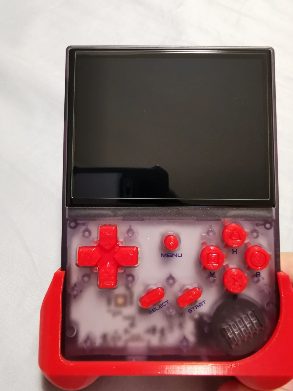 anbernic rg35xx with 3d printed accessories and buttons