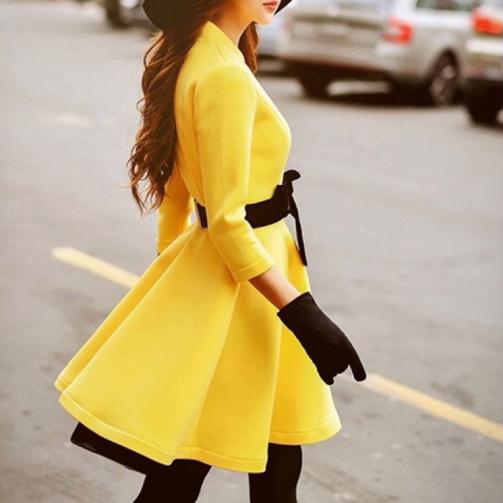 Stylish warm winter dress (yellow)
