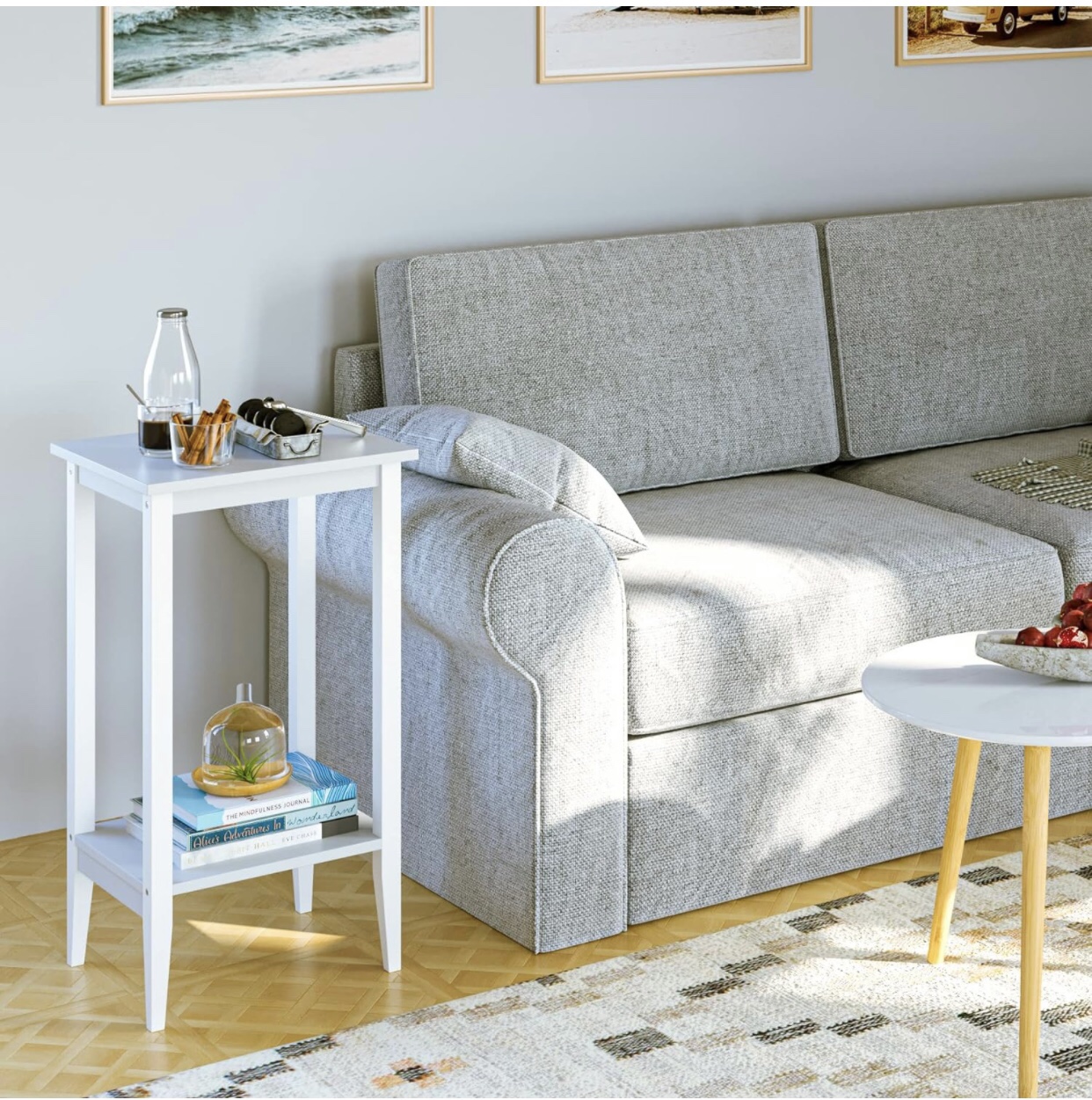 2-Tier End Table, Wooden Tall Nighstands with Storage Shelf image indicator(6)