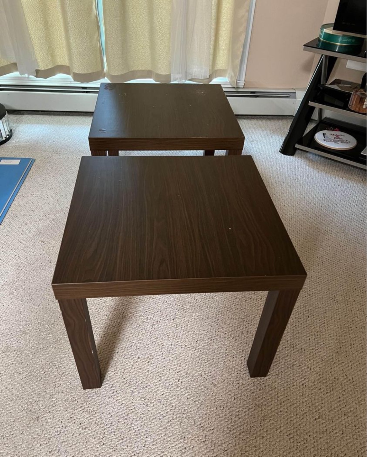 2 brown end tables