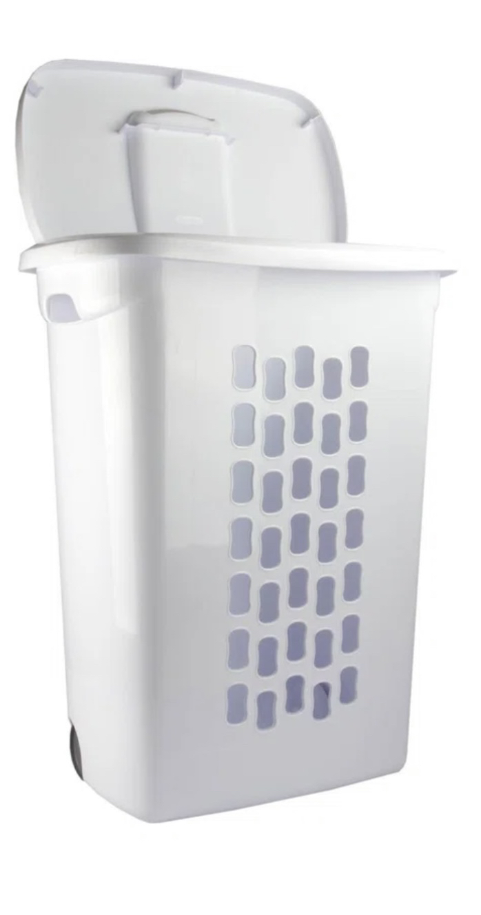 Sterilite Hamper, White, with wheels and extendable handle image indicator(2)