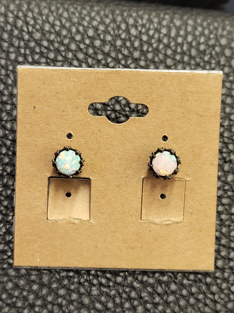 White Opal Crown Stud Earrings Brass with gun-black plated image indicator(2)