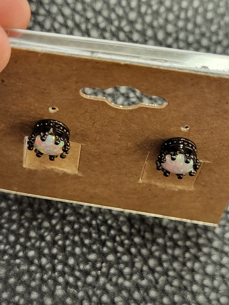 White Opal Crown Stud Earrings Brass with gun-black plated image indicator(3)