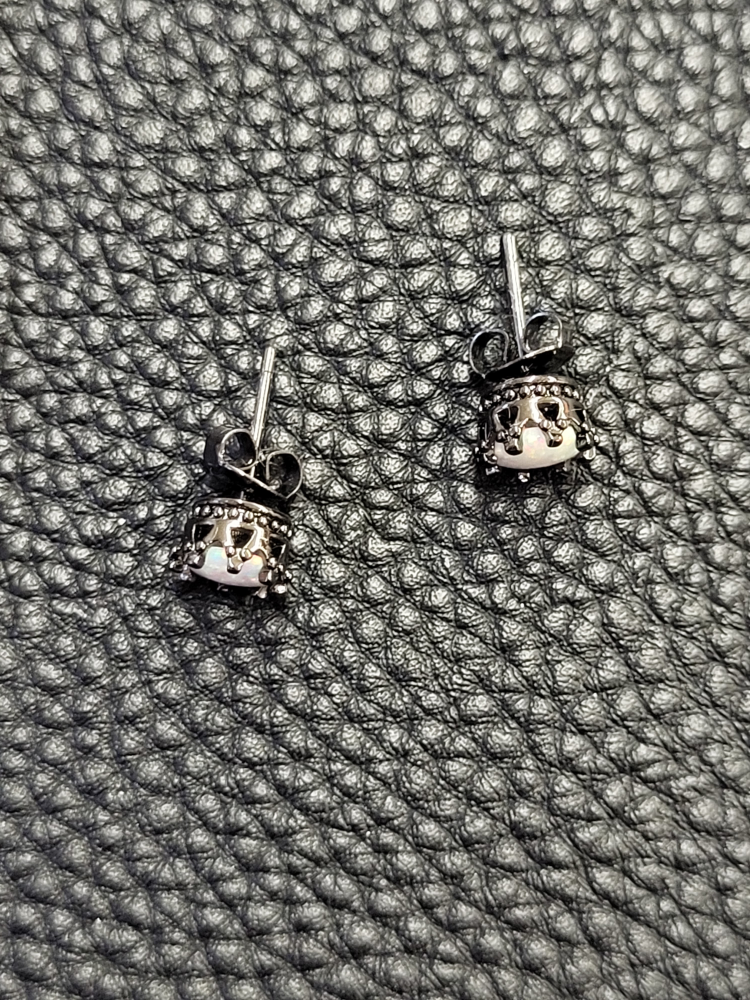 White Opal Crown Stud Earrings Brass with gun-black plated image indicator(4)