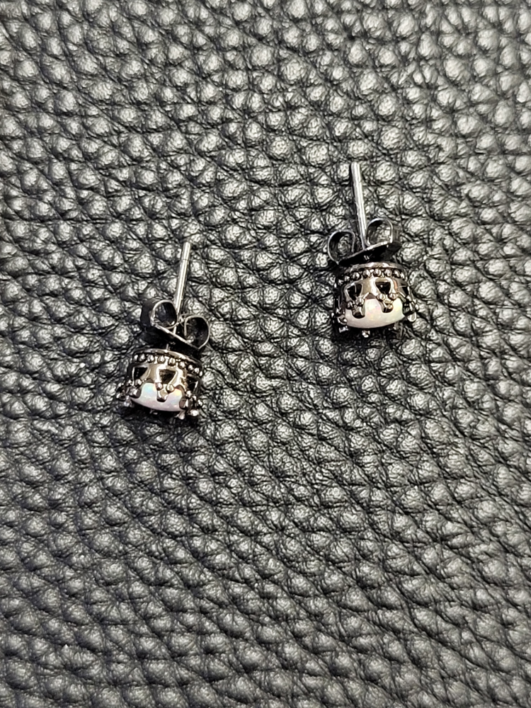 White Opal Crown Stud Earrings Brass with gun-black plated image indicator(5)