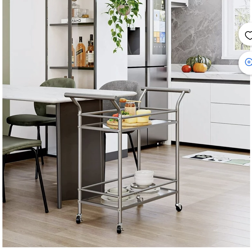 Homfa Bar Cart with 2 Tier Tempered Glass Shelves image indicator(7)