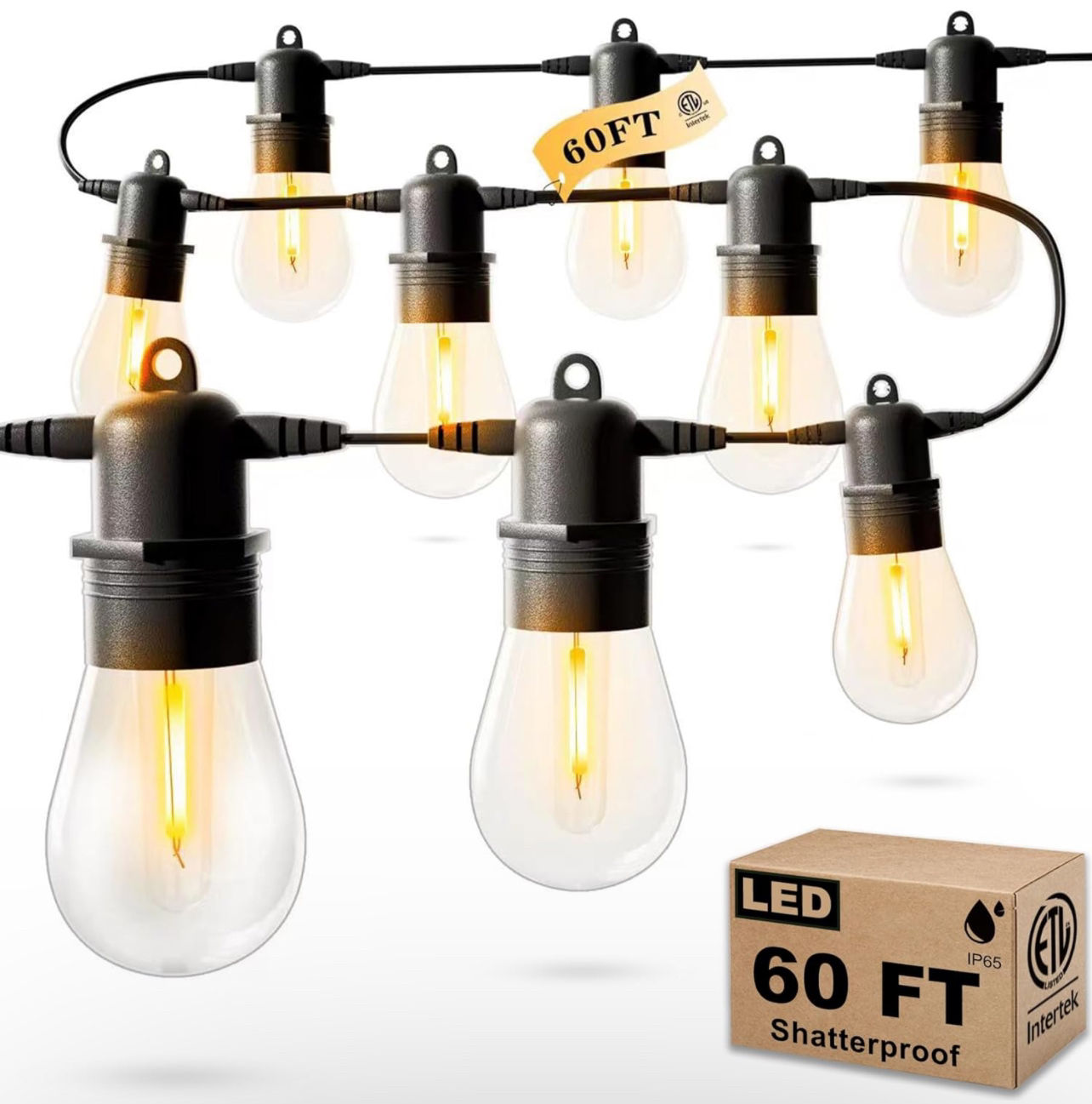 60FT LED Outdoor String Lights with 16+2 Edison Waterproof thumbnail