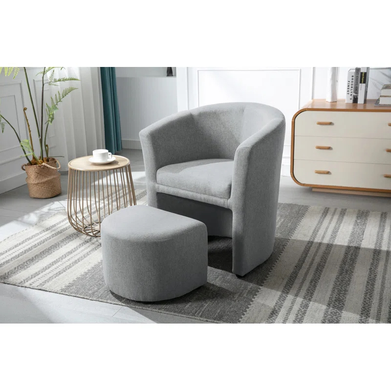 Adela Fabric Upholstered Barrel Accent Chair with Ottoman thumbnail