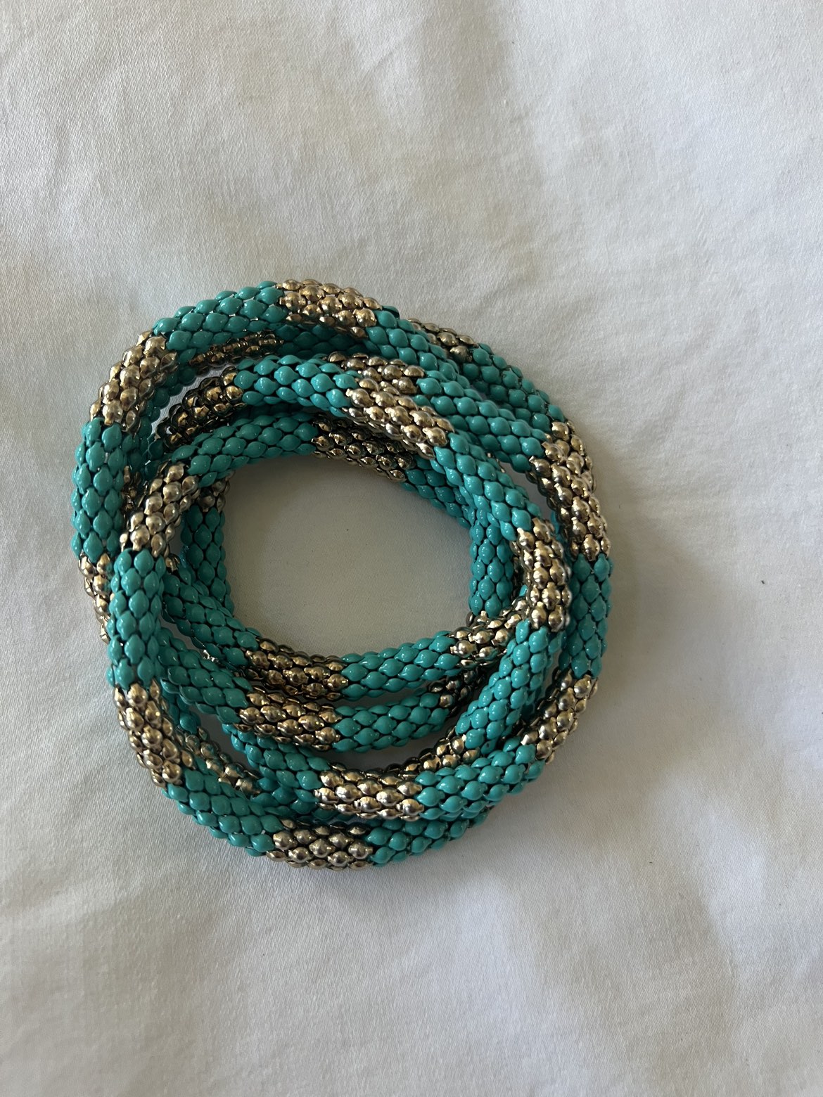 Turquoise and silver beaded rolling bracelet image indicator(2)