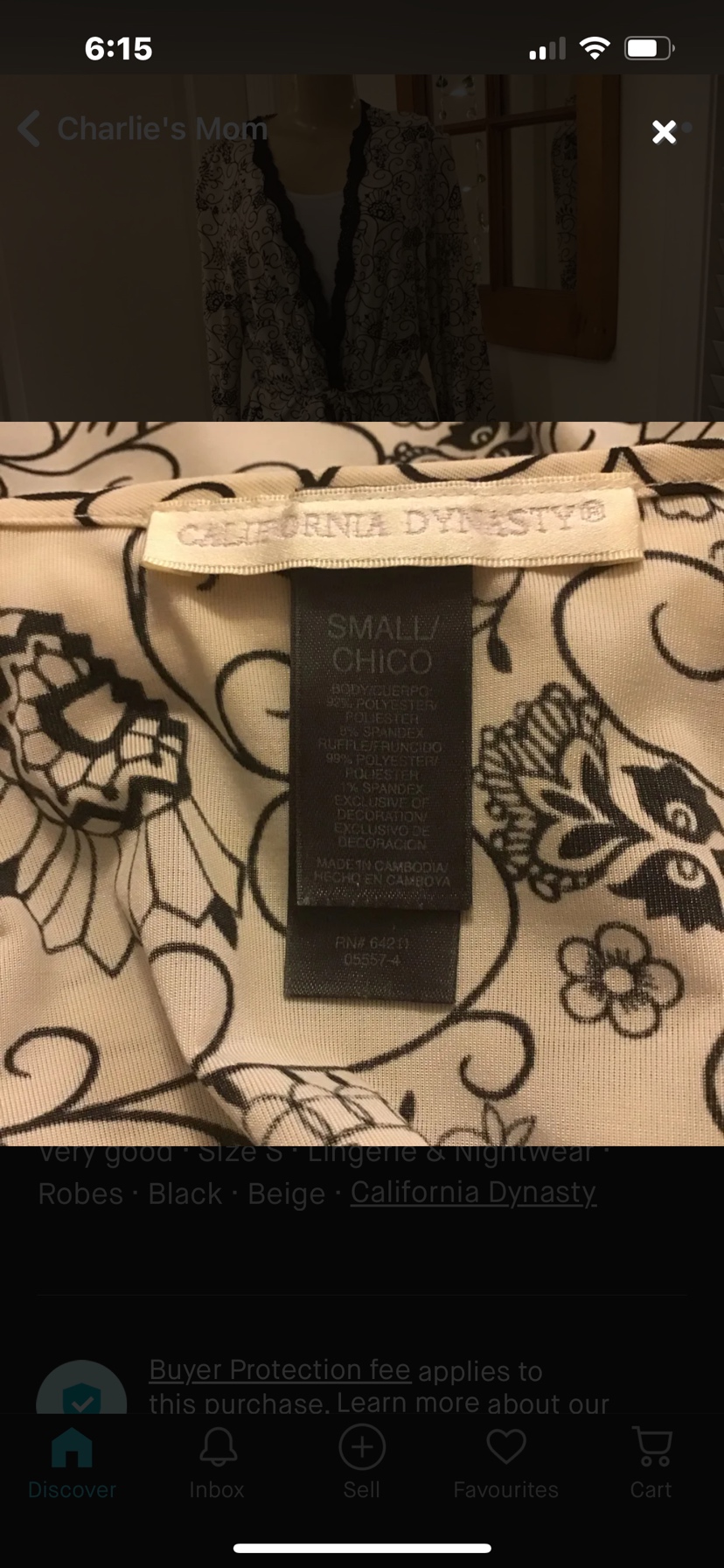 ✨✨Black/Cream California Dynasty Robe Size S image indicator(6)