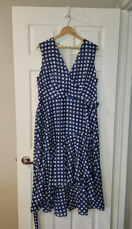 ELIZA J Sleeveless High-Low GINGHAM DRESS with Ruffle Hem. image indicator(2)