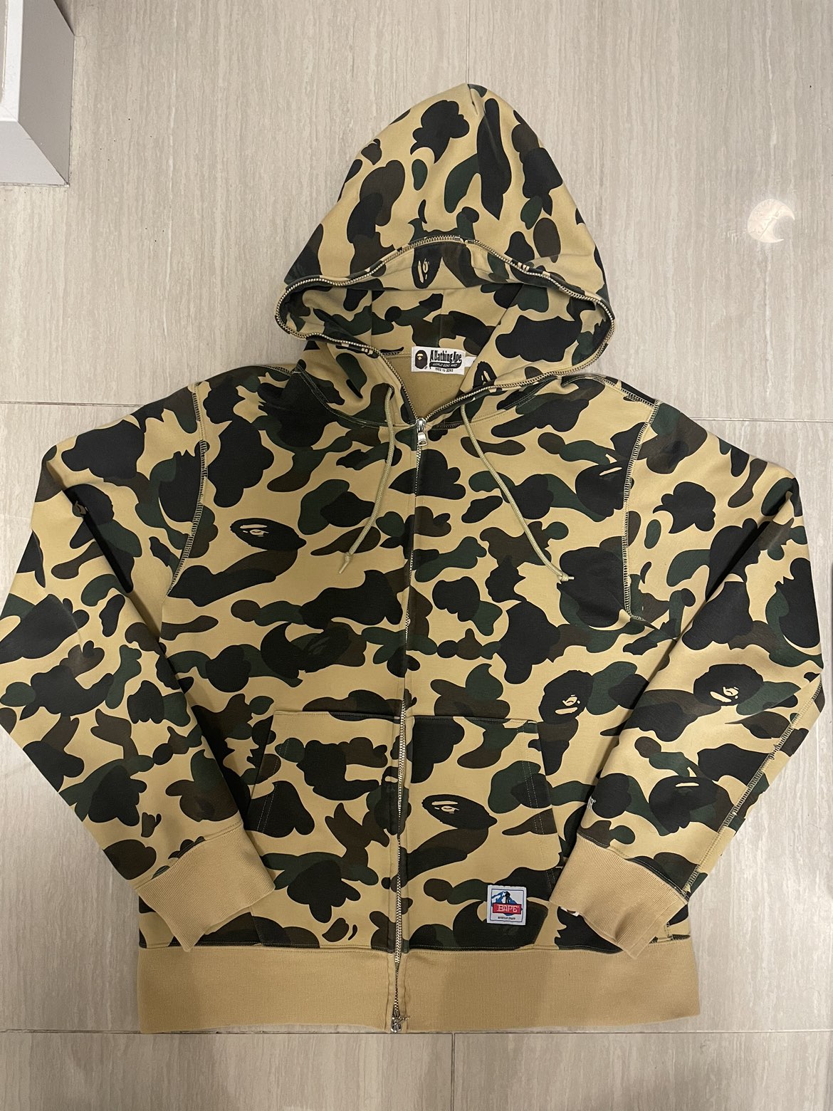 Bape Wind Stopper 1st Camo Yellow Full Zip Hoodie sz XL Japan thumbnail