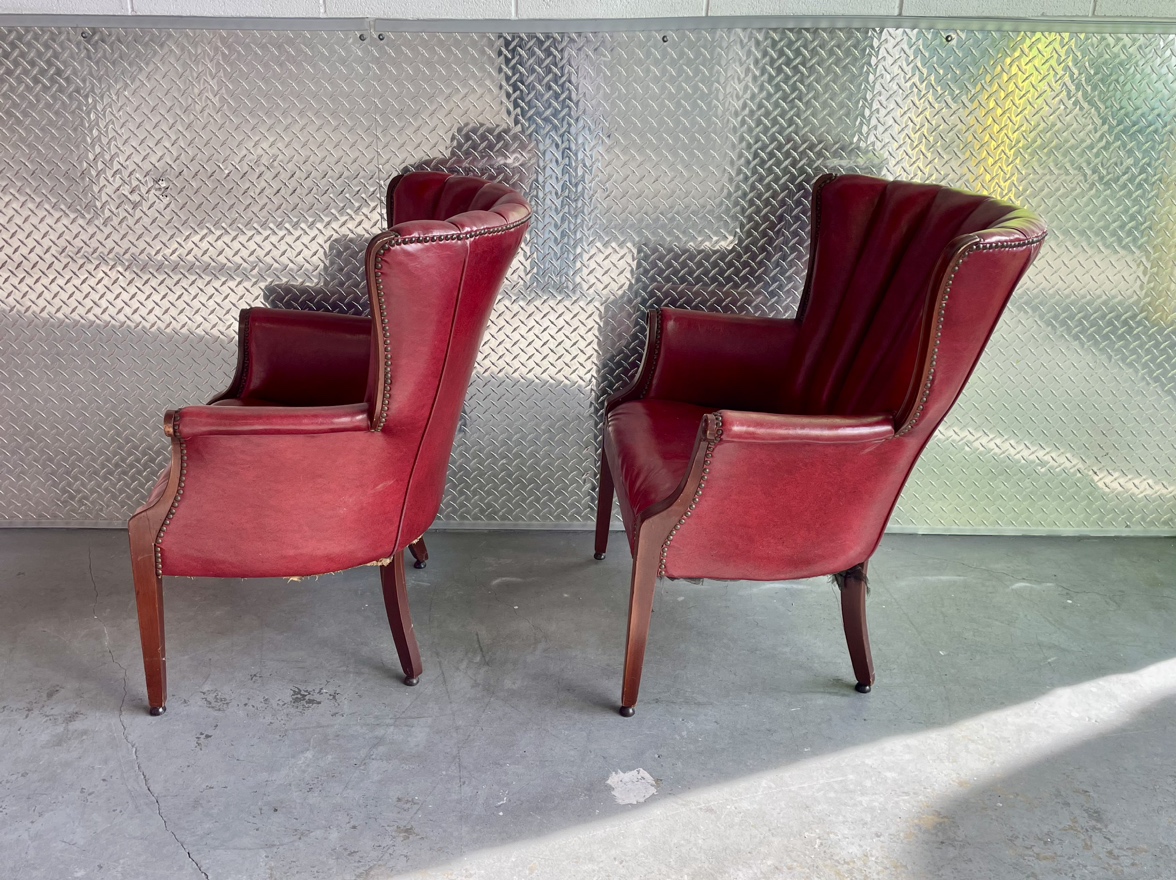 Vintage Pair of Jens Risom Style Wingback Red Vinyl Chair - photo 3