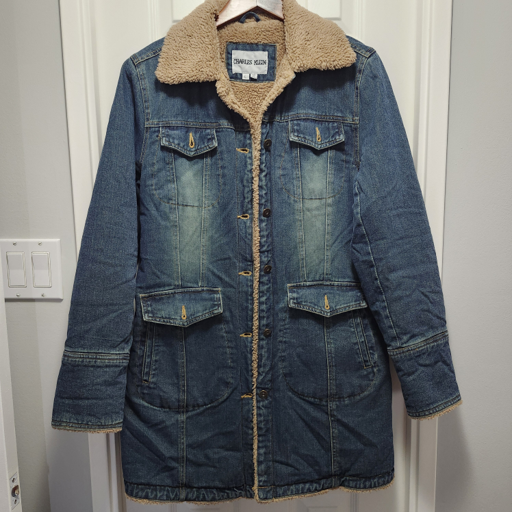 VINTAGE Y2K LONG DENIM COAT. #L thumbnail