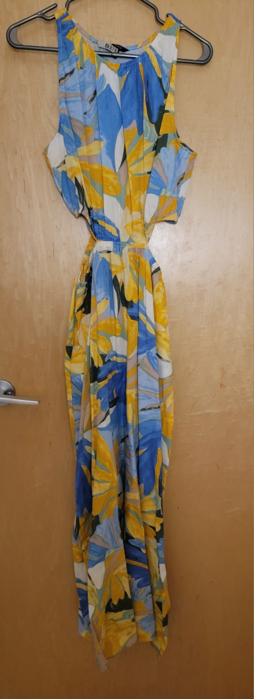 Linen Blend Crew-Neck Maxi Dress With Cutout At Waist; M - photo 3