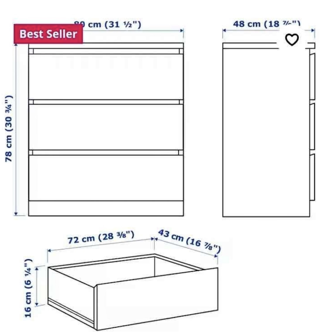 Malm 3 drawer dresser - photo 3