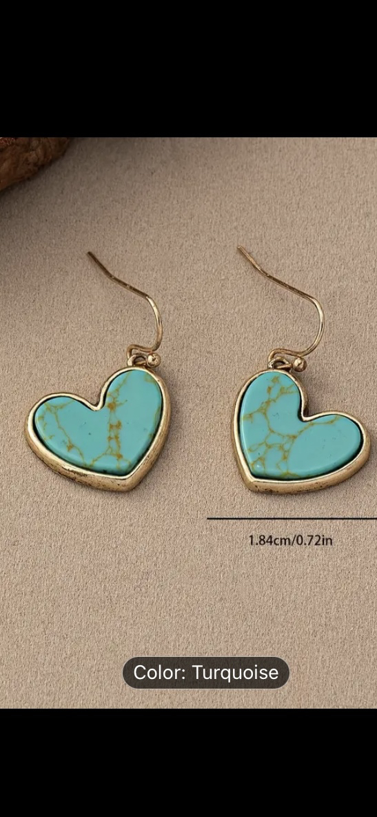 Heart Shape Turquoise Dangle Earrings thumbnail