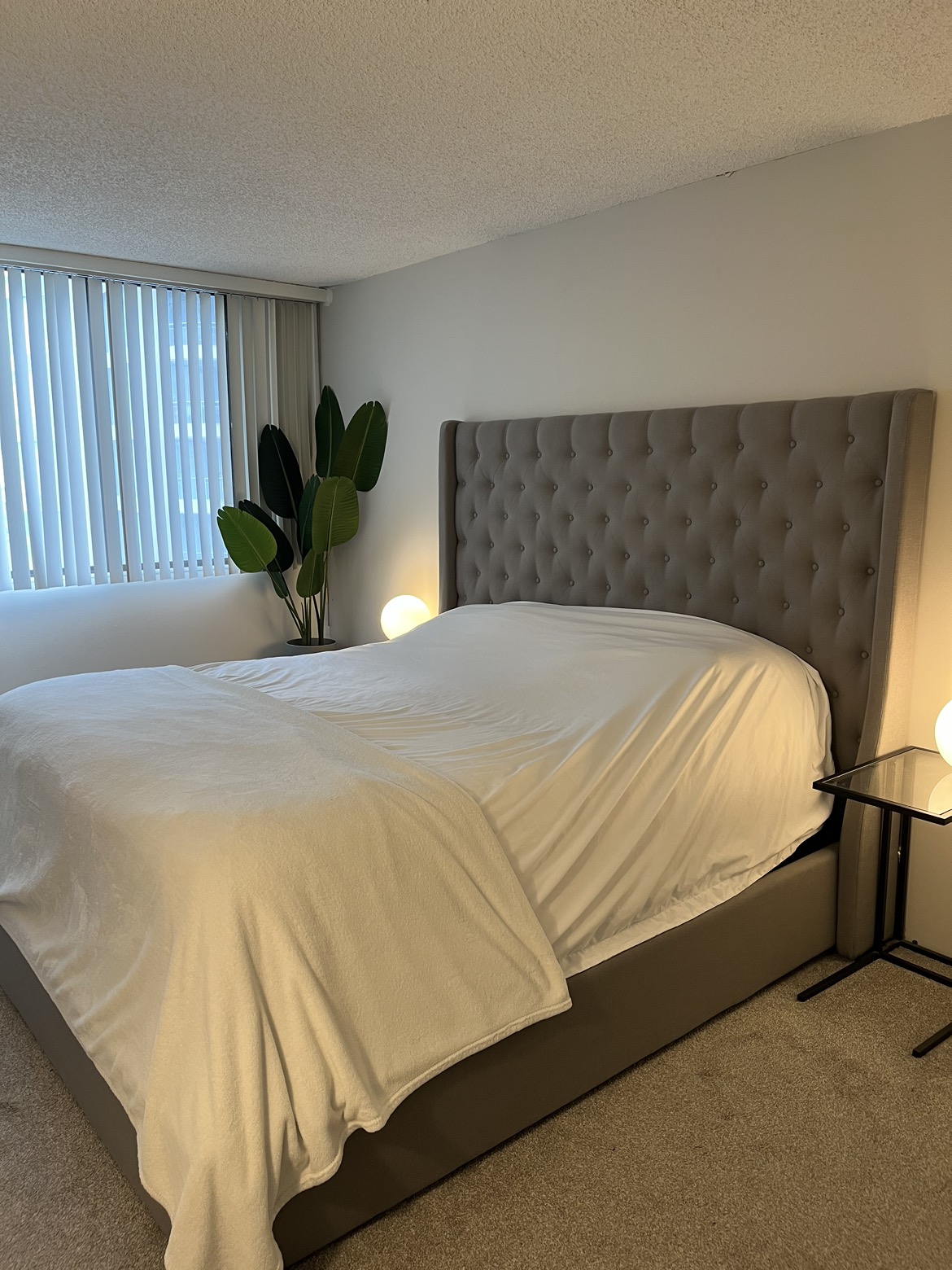 King Size Light Grey/Taupe Upholstered Bed Frame & Headboard