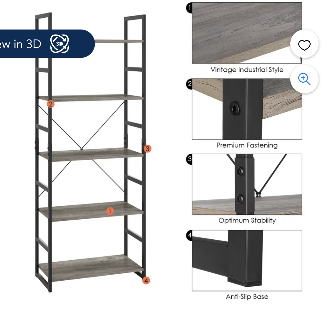 Homfa 5-Tier Gray Bookshelf, image indicator(4)
